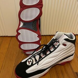 Jordan Pro Strong White, Gym Red, and Black Sneakers — Size 12